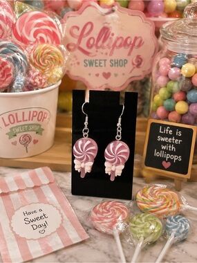 Pink Swirl Lollipop Drop Earrings - Cute Candy-Inspired Earrings